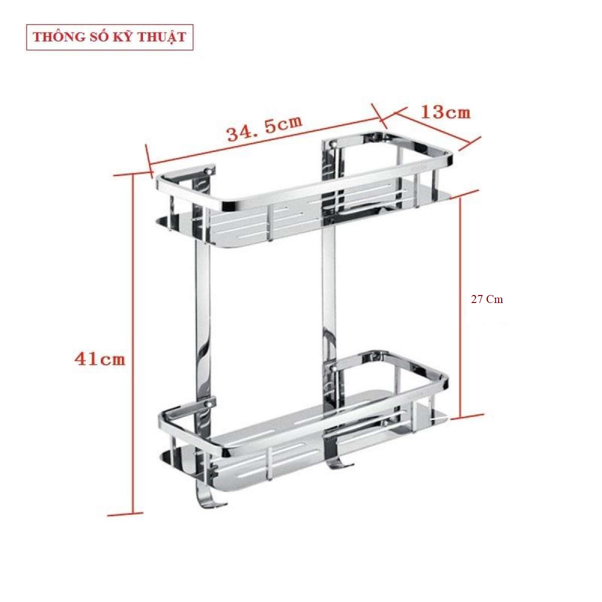 Kệ nhà tắm, kệ để đồ nhà tắm inox sus304 dáng thẳng 2 tầng KVT02