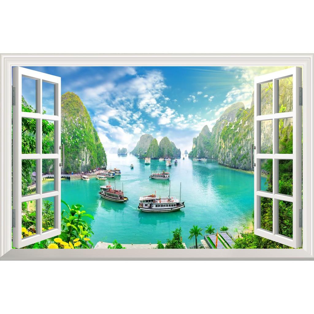 Tranh dán tường cửa sổ 3D - phong cảnh vịnh hạ long