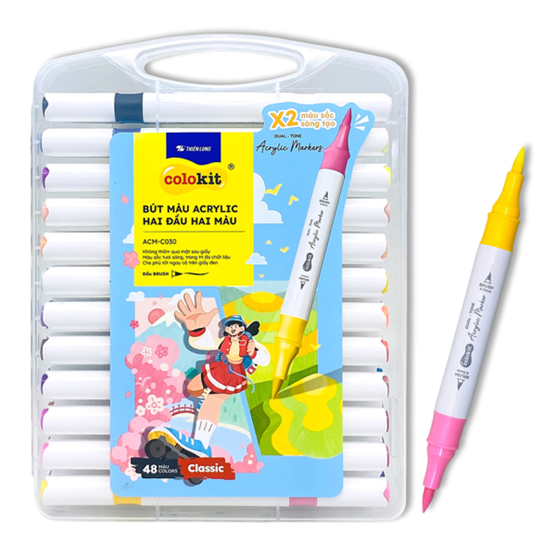 Bút Màu Colokit Acrylic 2 Đầu 2 Màu ACM-C029 (Hộp 24 Màu)