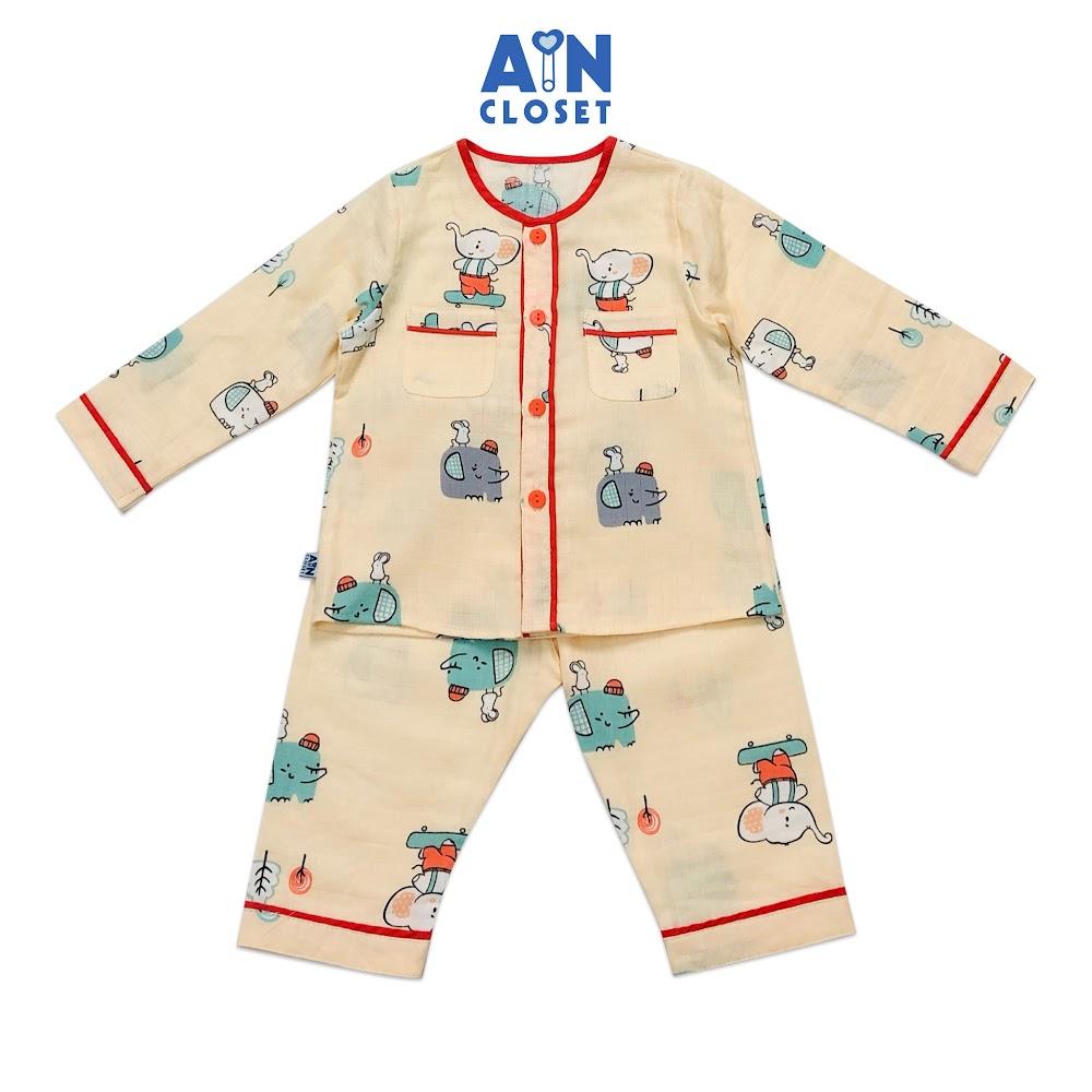 Bộ quần áo dài Unisex họa tiết Chú voi cam xô sợi tre - AICDBTZFQXOQ - AIN Closet