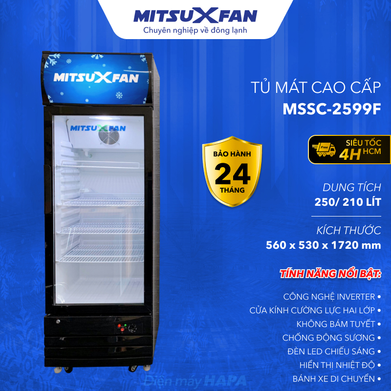 Tủ Mát Cao Cấp MITSUXFAN MSSC-2599F Inverter 250 Lít, Kính Cường Lực Kép, Công Nghệ LOW-E, 100% Đồng - Hàng Chính Hãng