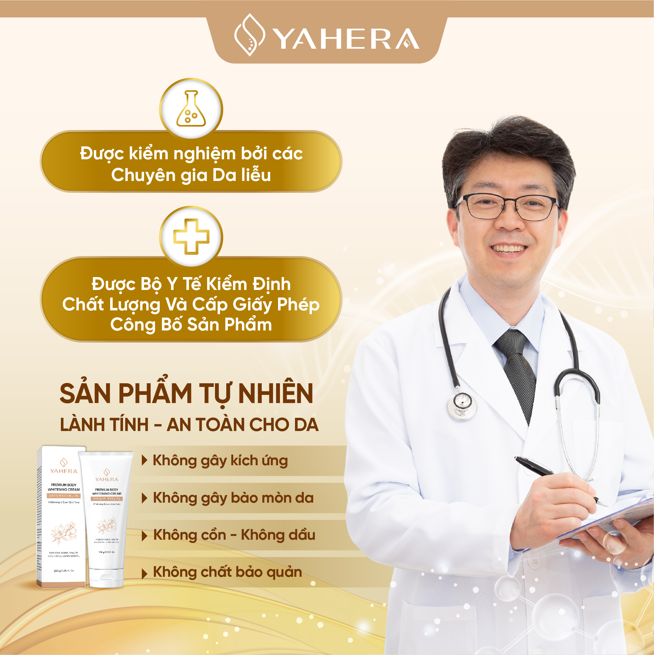 Kem dưỡng trắng da toàn thân YAHERA Premium Body Whitening Cream giúp dưỡng trắng, dưỡng ẩm, chống nắng, chống lão hóa, da mềm mịn màng hơn 200g