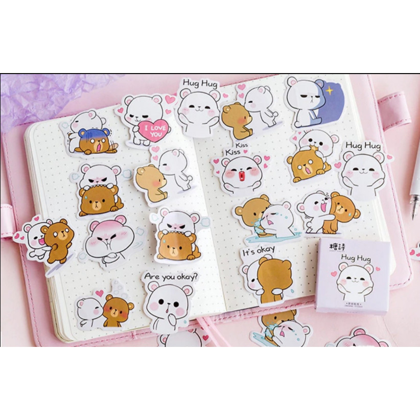 Hộp 45 Miếng Dán Sticker Hình Gấu Trang Trí Siêu Đáng Yêu