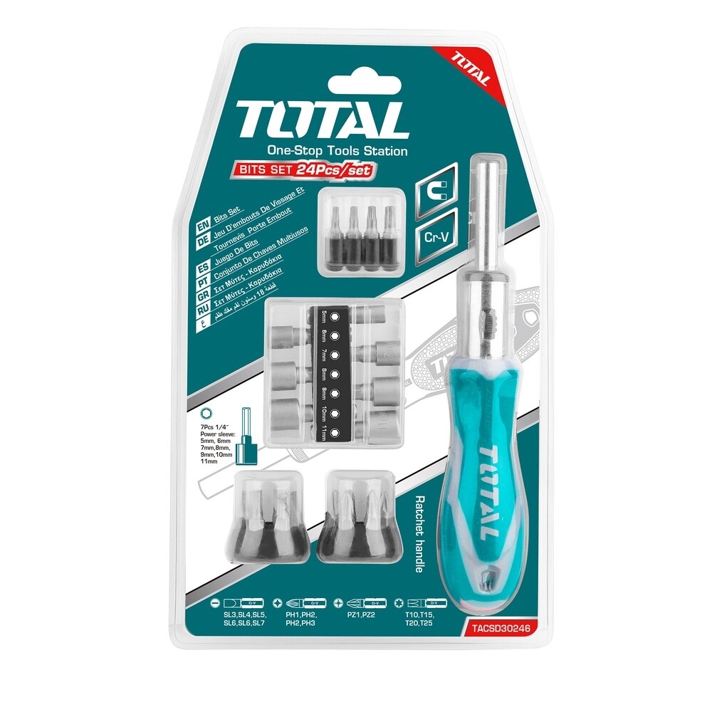 Bộ tua vít 24 chi tiết đa năng TOTAL TACSD30246 - nhiều loại mũi vít, tay cầm nhựa nhám chắc chắn, thép chuyên dụng CR-V