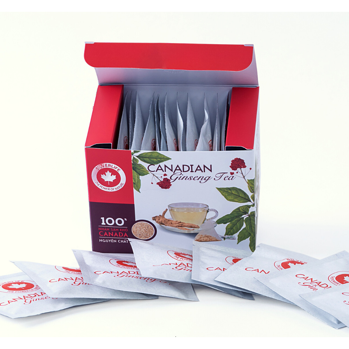 Trà nhân sâm Canada SilverLife hộp 12 gói  24g - 100% nhân sâm Canada tự nhiên nguyên chất - Giúp giải nhiệt, tăng cường sức khoẻ