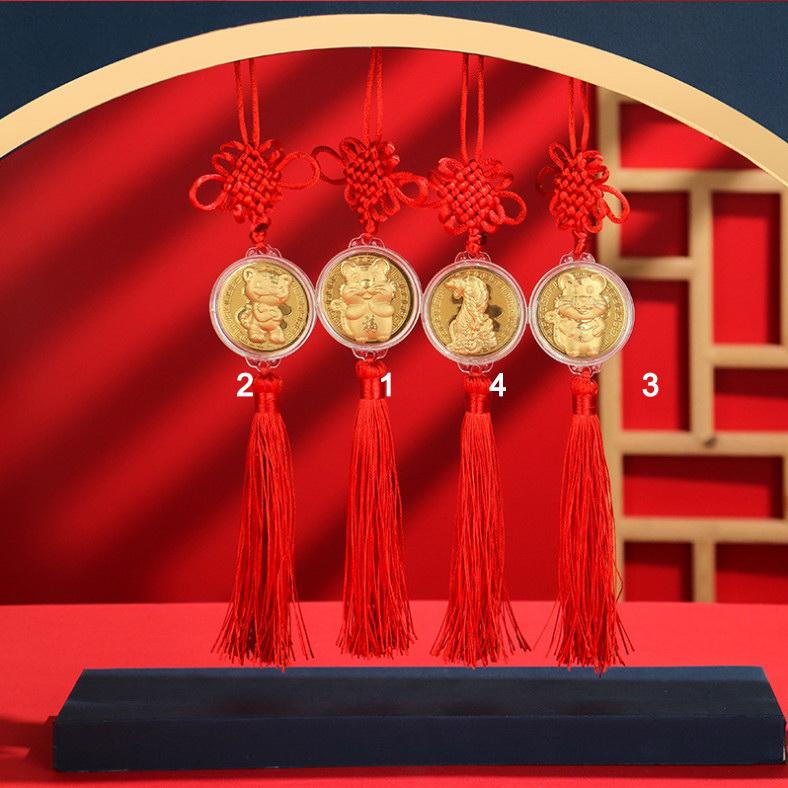 Combo 10 dây treo Xu hình con Hổ Vàng là Linh vật may mắn của năm 2022. Treo nơi làm việc, xe hơi, cửa nhà, xe đạp. Làm quà tặng dịp Lễ, Tết - mẫu 1