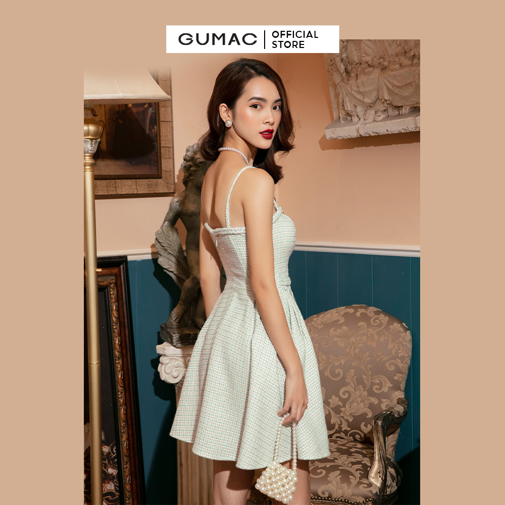 Đầm dáng xòe GUMAC DVB1179 Tweed 2 dây