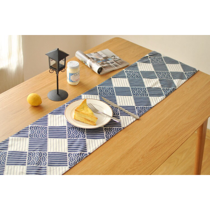 Khăn trải bàn table runner vải bố - Sóng Nhật Bản - mẫu B07