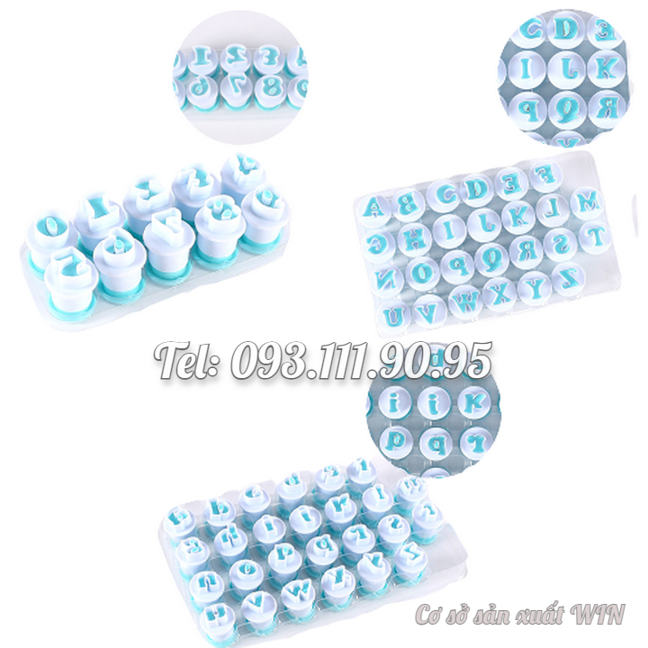 Khuôn Cookie, cutter, fondant, khuôn nhận lò xo 26 chữ cái in hoa, chữ thường, 10 số – Mã số 1909