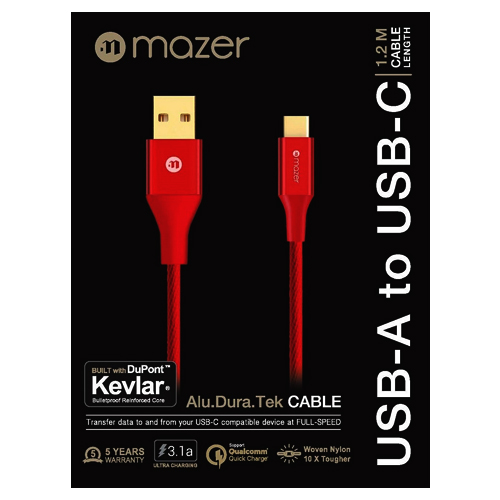 Dây Cáp Mazer ALU.DURA.TEK USB-A to USB-C Cable 3.1A (1.2m) - Hàng Chính Hãng