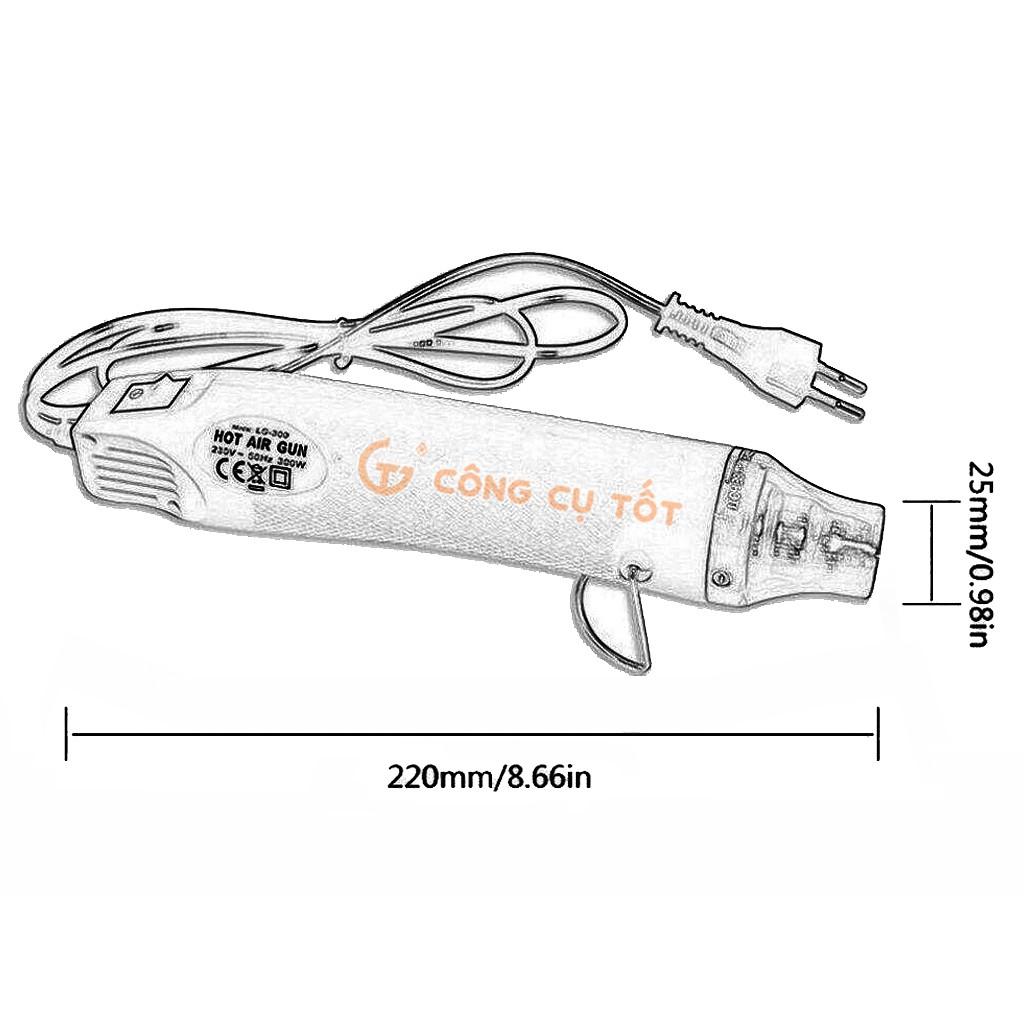 Máy khò nhiệt mini - thổi khí nóng 200°C 300W 220V để khò màng co, tem cao su, bột hàn