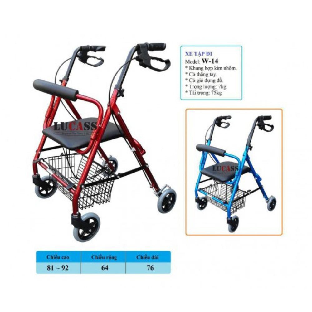 Khung tập đi có ghế ngồi có phanh giỏ đựng đồ LUCASS W14