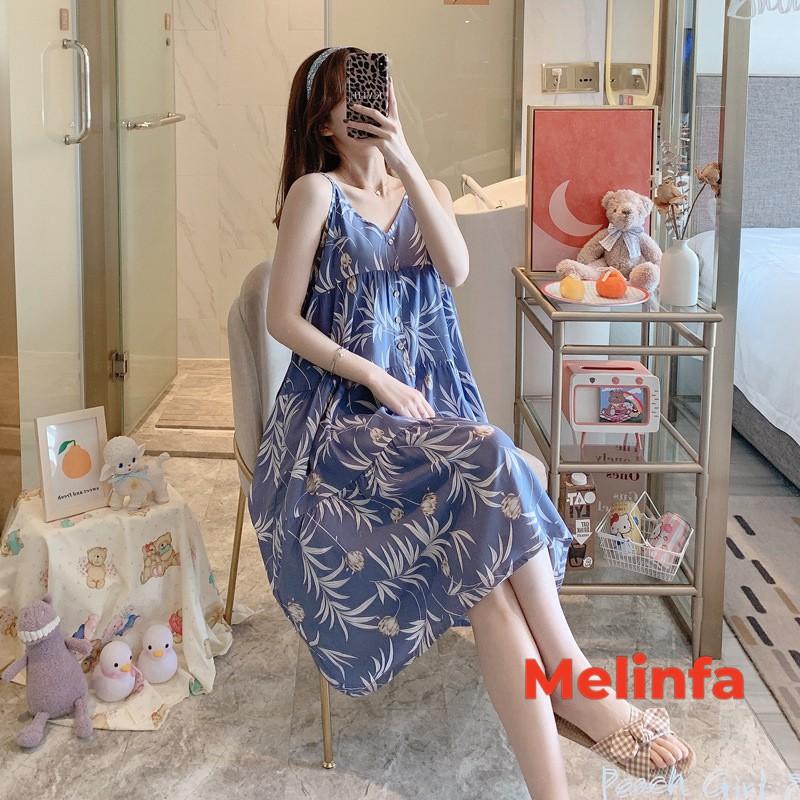Váy ngủ hai dây nữ, đầm ngủ mặc nhà nữ cổ V dáng chữ A rộng rãi chất vải lanh lụa cotton thoáng mát nhiều màu mã V0251