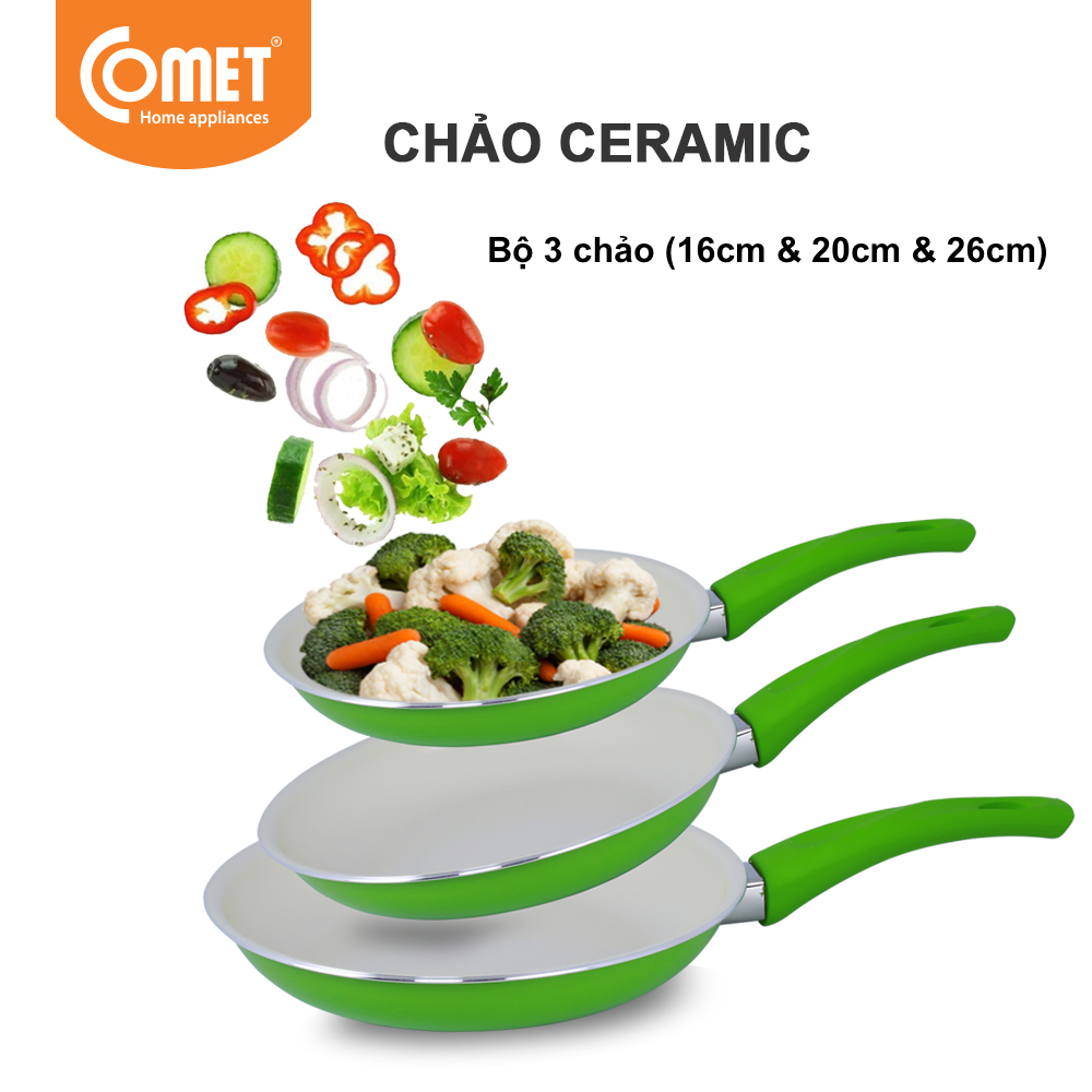 Combo 3 chảo chống dính Ceramic An toàn Comet CH11-16&amp;20&amp;26 - Giao màu ngẫu nhiên