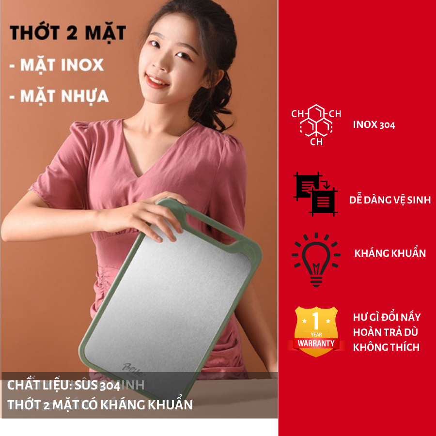 Thớt inox 304 cao cấp 2 mặt- Thớt inox kháng khuẩn TH02