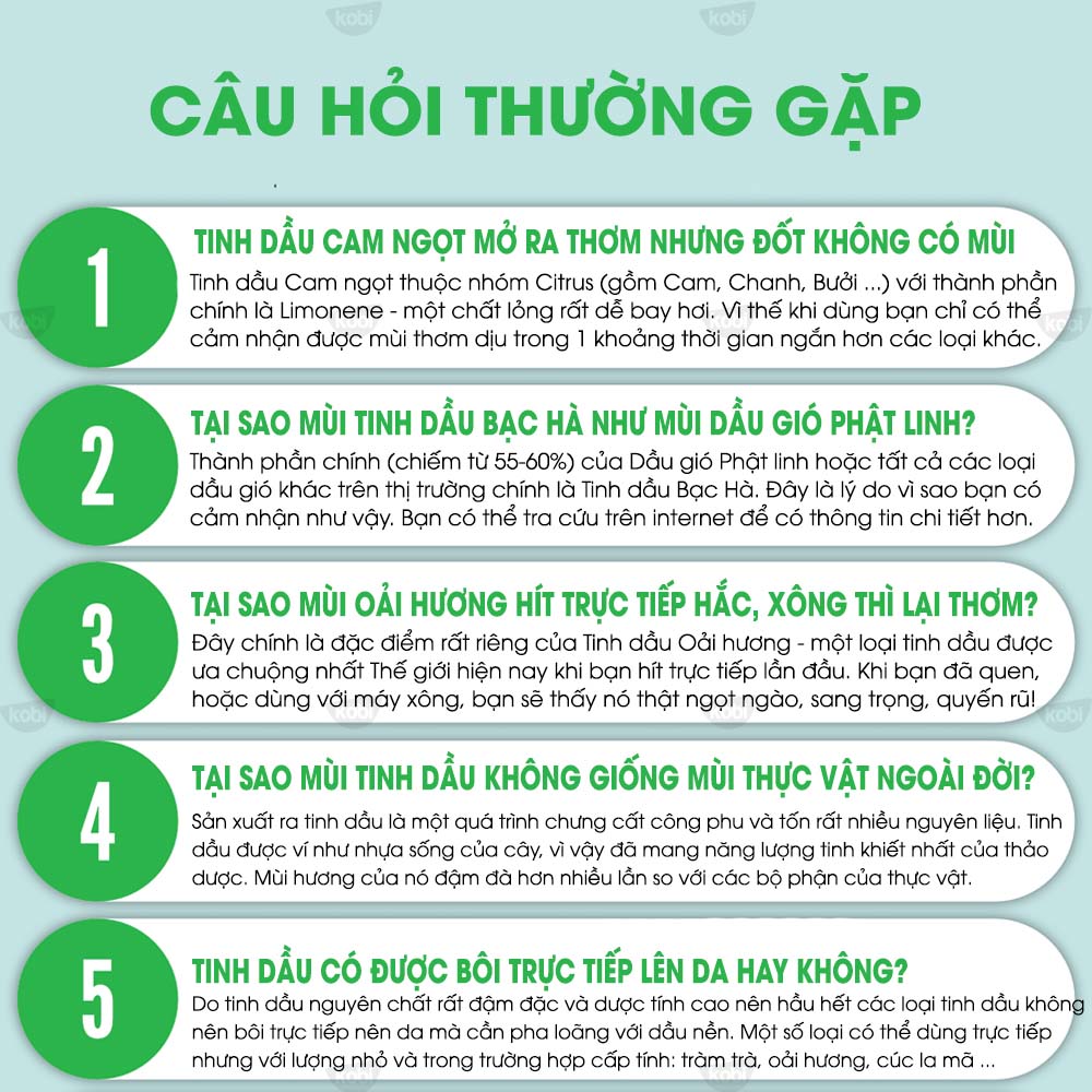 Tinh Dầu Bạc Hà Lục Kobi Nguyên Chất Dùng Xông Phòng, Giúp Đuổi Chuột, Khử Mùi Hiệu Quả