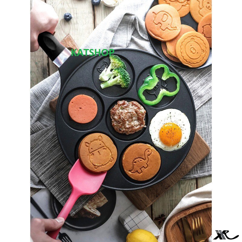 Chảo Làm Bánh Rán - Pancake - Chiên Trứng Hình Thú 7 Lỗ