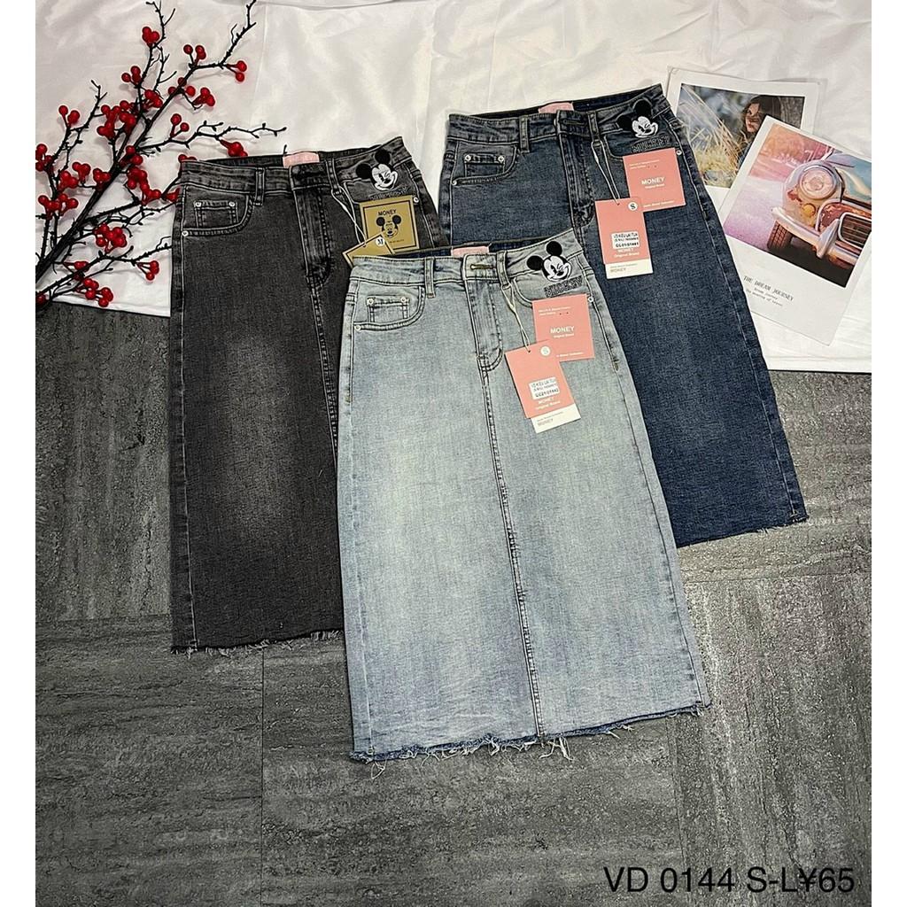 Chân váy jeans co giản dài ngang gối/ 0144x