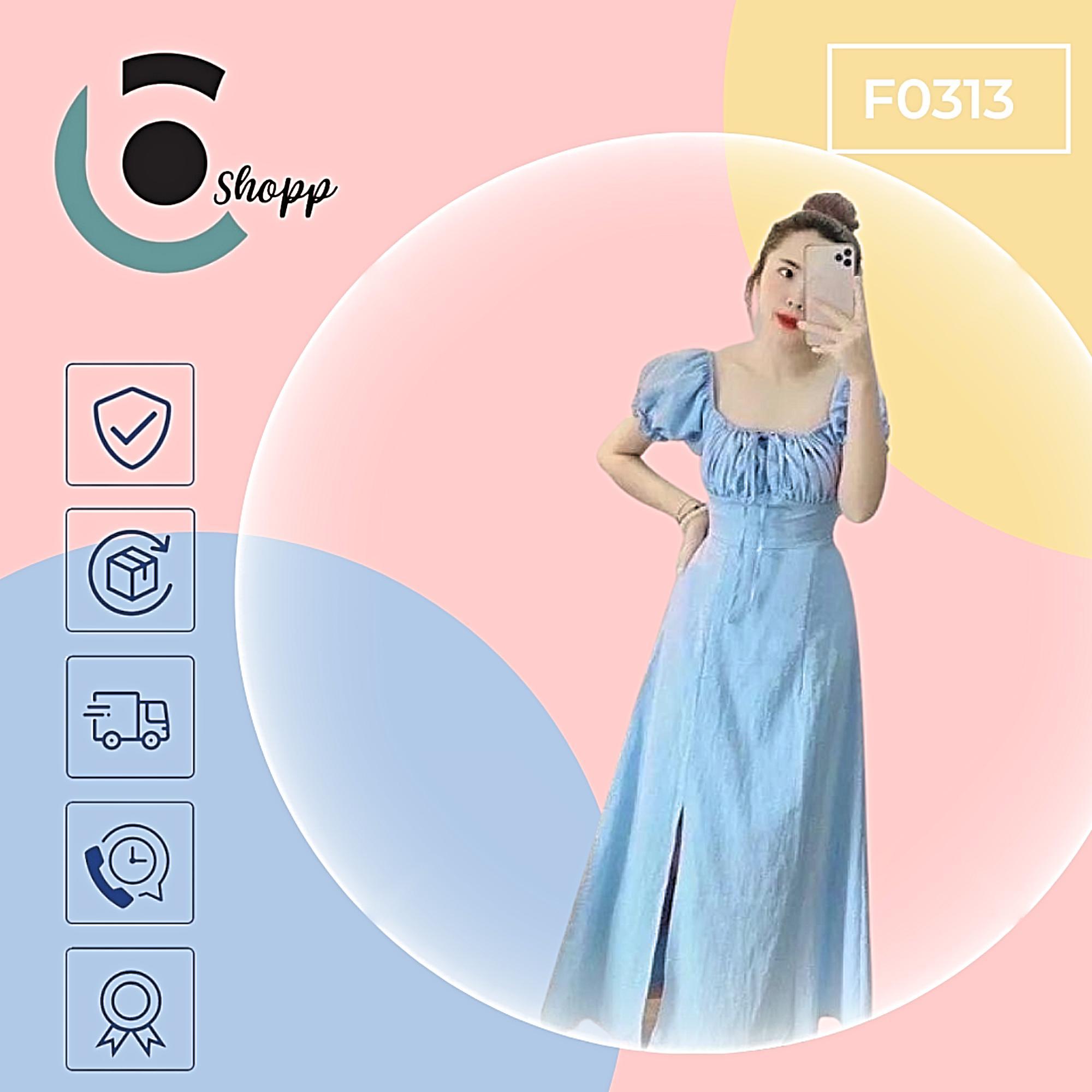 Đầm maxi nhíu ngưc xẻ tà cao cấp