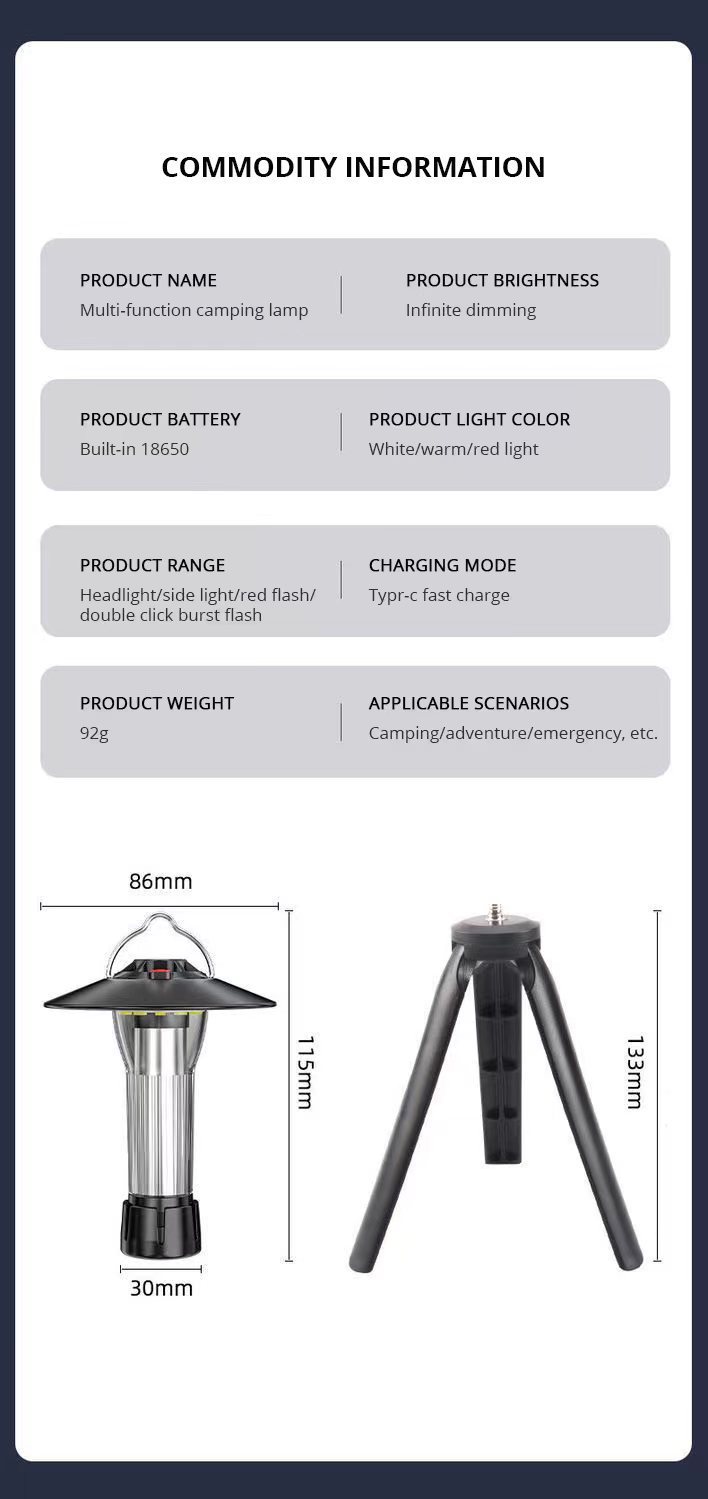Đèn Led cắm trại dã ngoại mini đa năng 3 chế độ