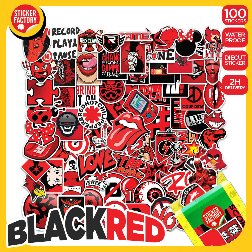Black Red - Set 100 sticker decal hình dán nón bảo hiểm, laptop, xe máy, ô tô - STICKER FACTORY