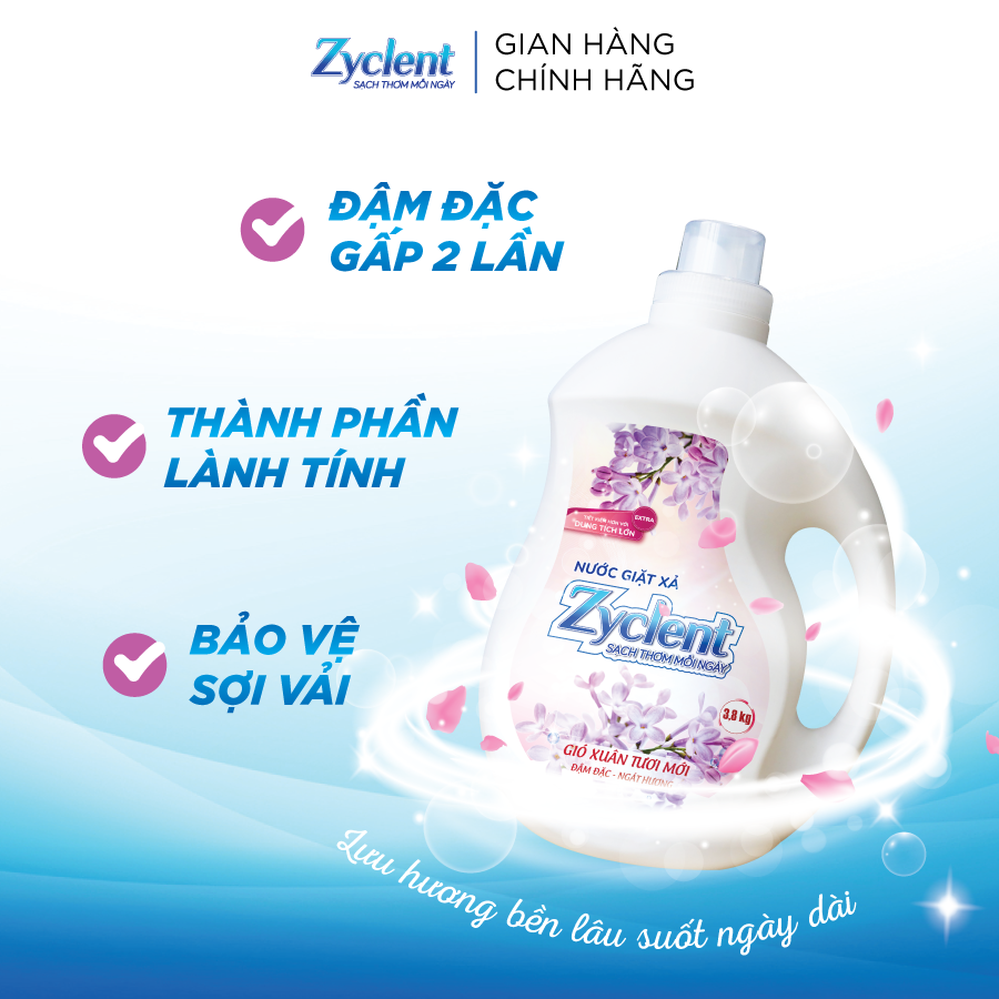 NƯỚC GIẶT XẢ ZYCLENT EXTRA HƯƠNG GIÓ XUÂN TƯƠI MỚI - 3.8KG