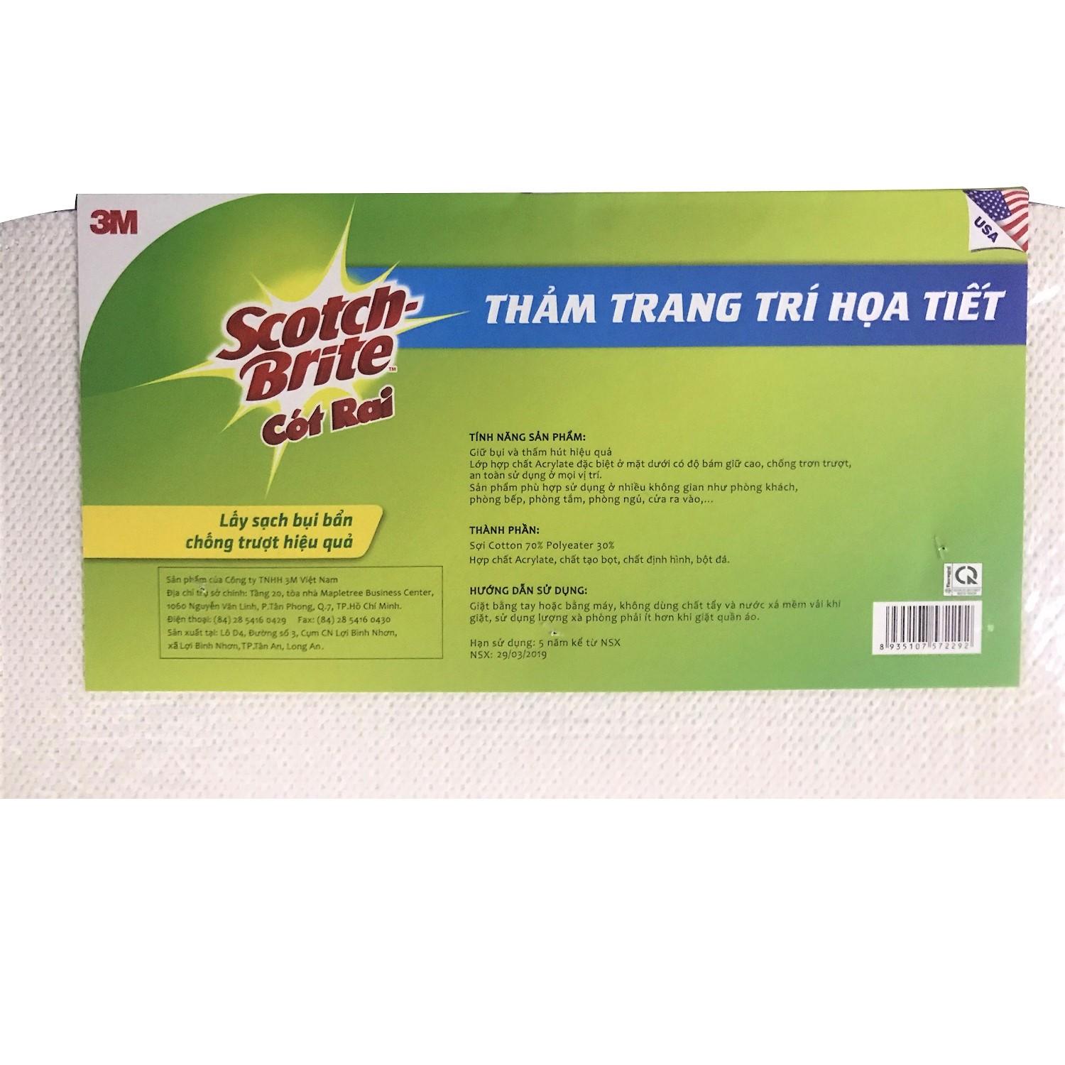 Thảm chống trượt cao cấp Scotch-Brite 3M 40x60cm đa năng, lấy bụi hiệu quả, thấm hút nước tốt, hoạ tiết đường cong