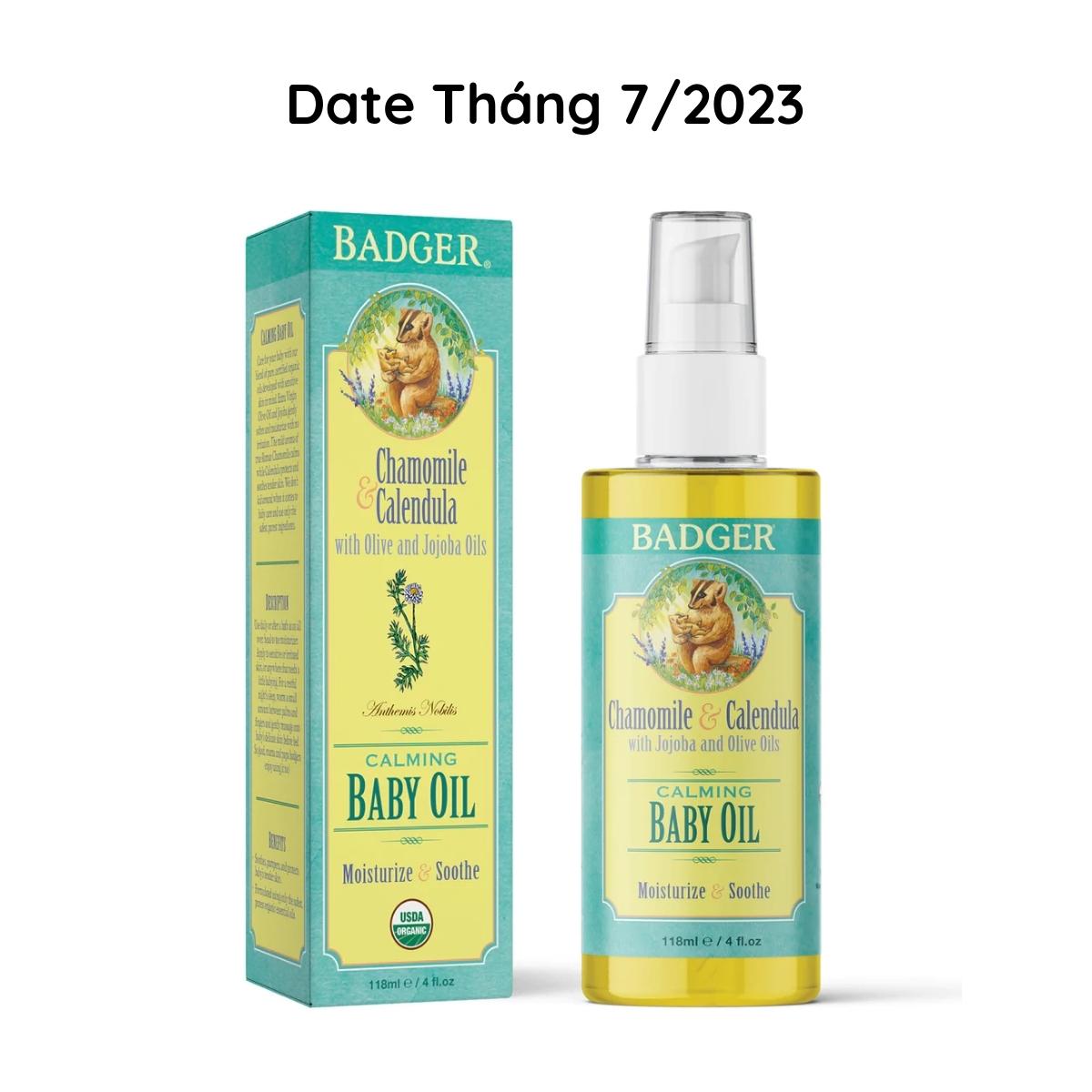 Dầu Hữu Cơ Dưỡng Da và Massage Cho Em Bé BADGER Baby Oil - 118mL