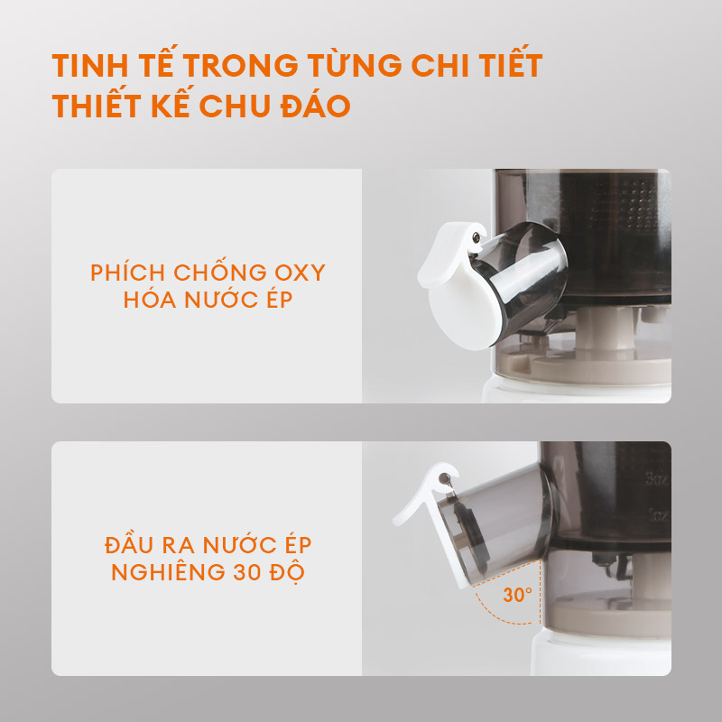 Máy ép chậm Gaabor FP1M-WH01A ép các loại rau củ quả đa năng công suất 100W đảm bảo dinh dưỡng - Hàng chính hãng