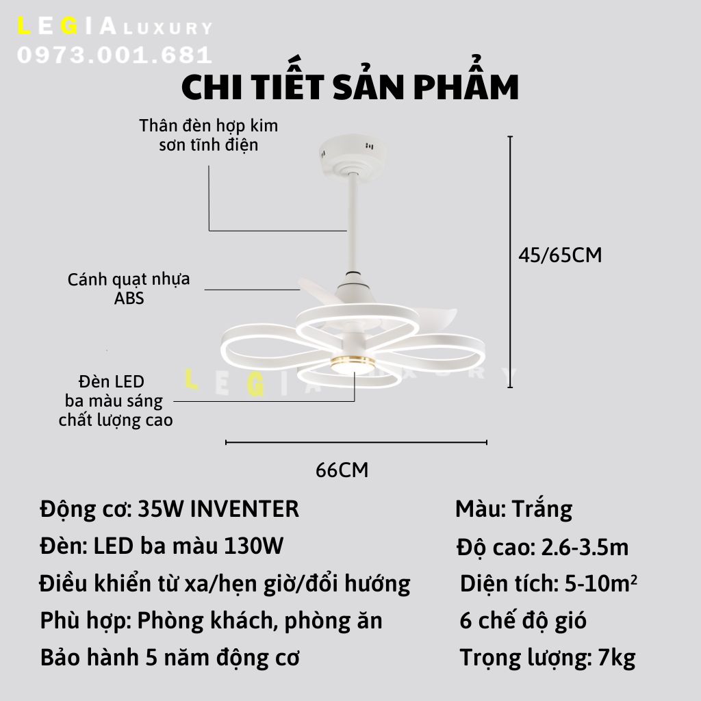 [Cao Cấp] Quạt trần hiện đại thiết kế sang trọng LÊ GIA VENUS006 | Quạt trần trang trí phong cách hiện đại | Quạt trần cao cấp có đèn mới nhất 2024 { Hàng Chính Hãng }