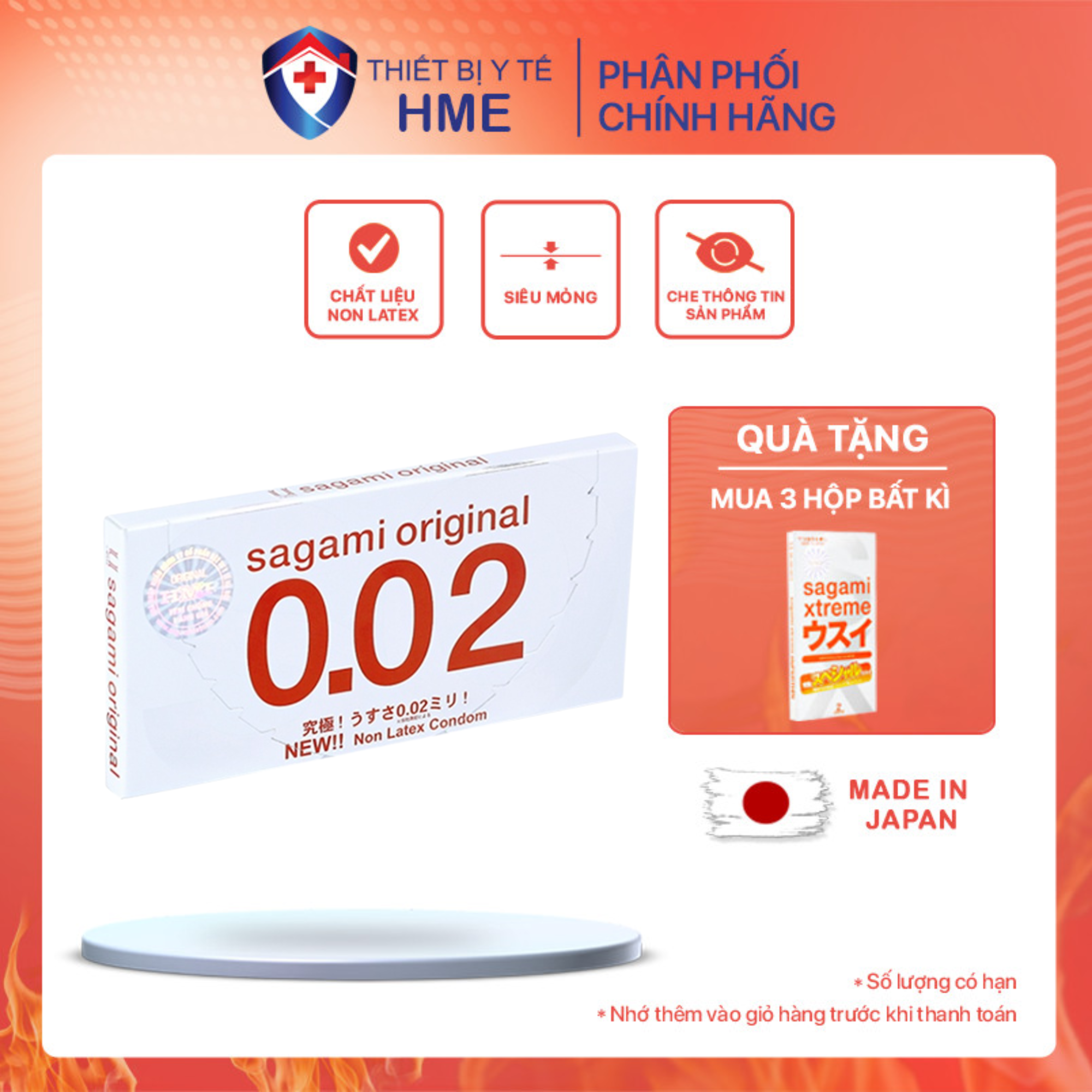 Hộp 2 Cái Bao Cao Su Sagami Original 0.02 Hàng Chính Hãng - TẶNG Bao Cao Su