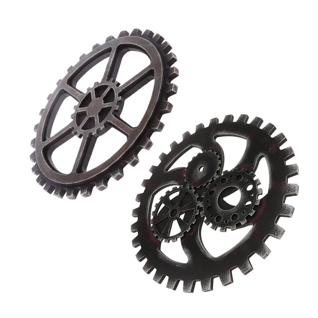 2 Chiếc Vintage Công Nghiệp Gỗ Phong Cách Gear Câu Lạc Bộ Treo Tường Trang Trí Đen