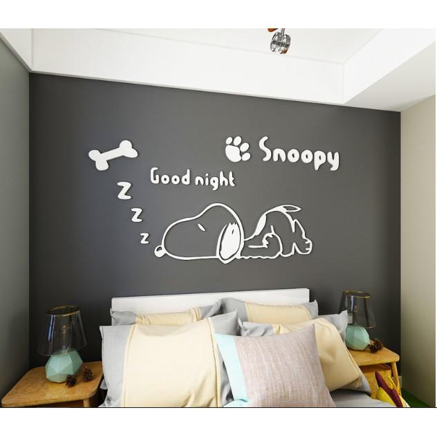 Giấy dán tường phòng ngủ Chú chó hiệu ứng 3D Snoopy Goodnight Lớn m