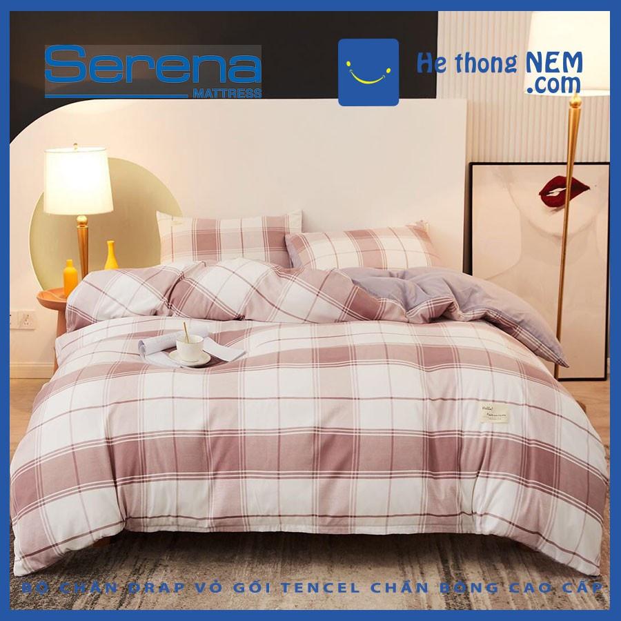 Bộ ga giường Cotton SERENA ga chun cao cấp bộ 5 món chăn ga vỏ gối chần bông - Hệ Thống Nệm