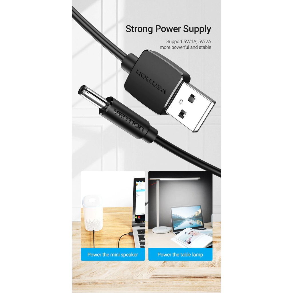 Cáp sạc DC 5V USB to 3.5mm Vention CEXBD _ hàng chính hãng