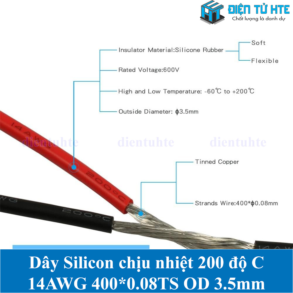 Dây điện Vỏ Silicon chịu nhiệt 200 độ C 14AWG 400*0.08TS OD 3.5mm