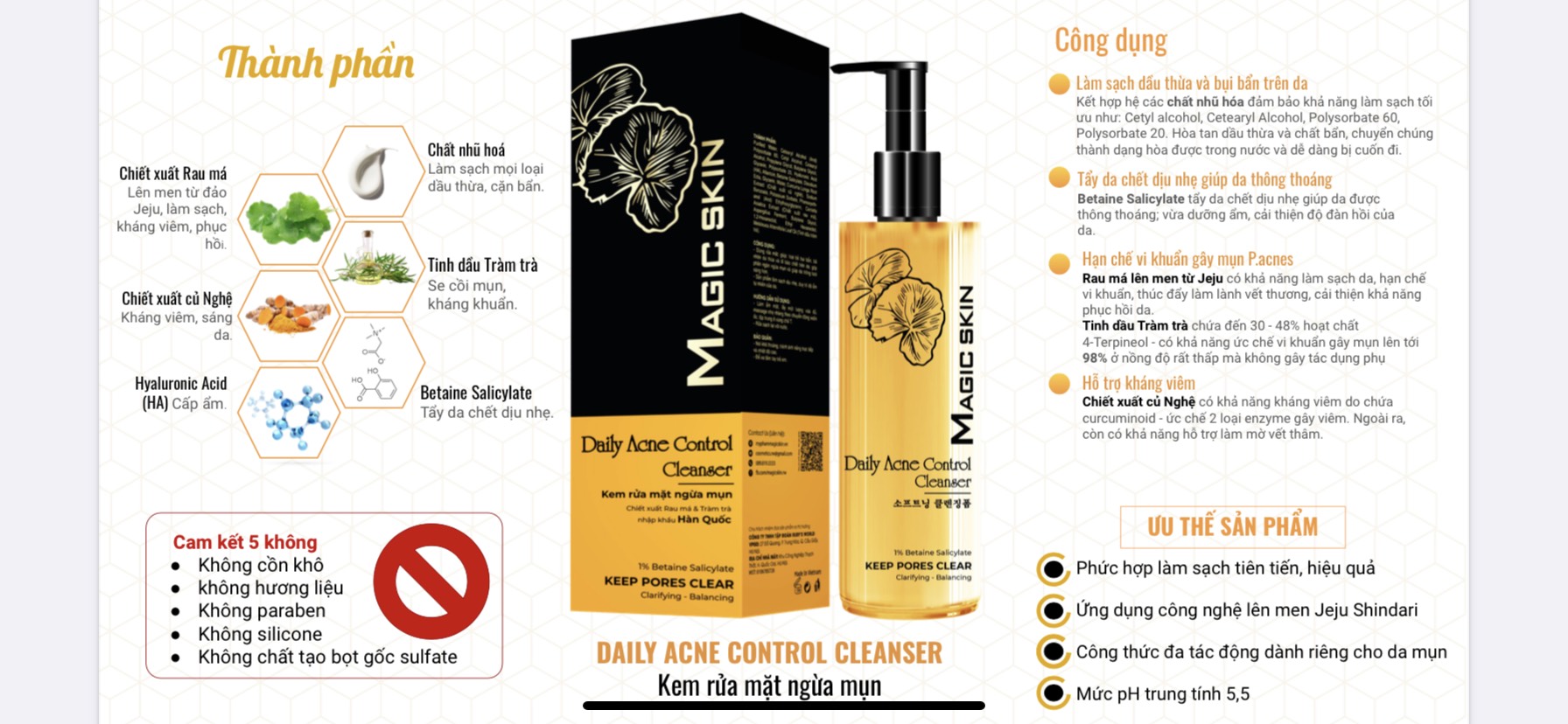 Kem Rửa Mặt Ngừa Mụn Magic Skin Daily Acne Control Cleancer – Chiết Xuất Rau Má, Hiệu Quả Gấp 3 Lần
