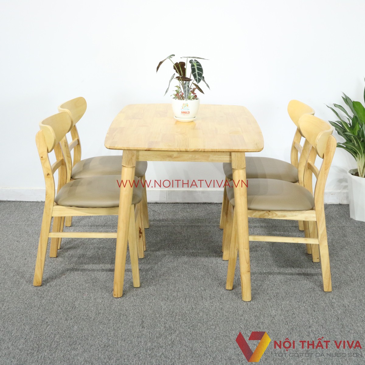 Bộ Bàn Ăn Mango 4 Ghế Bọc Nệm Gỗ Cao Su Đẹp Giá Rẻ