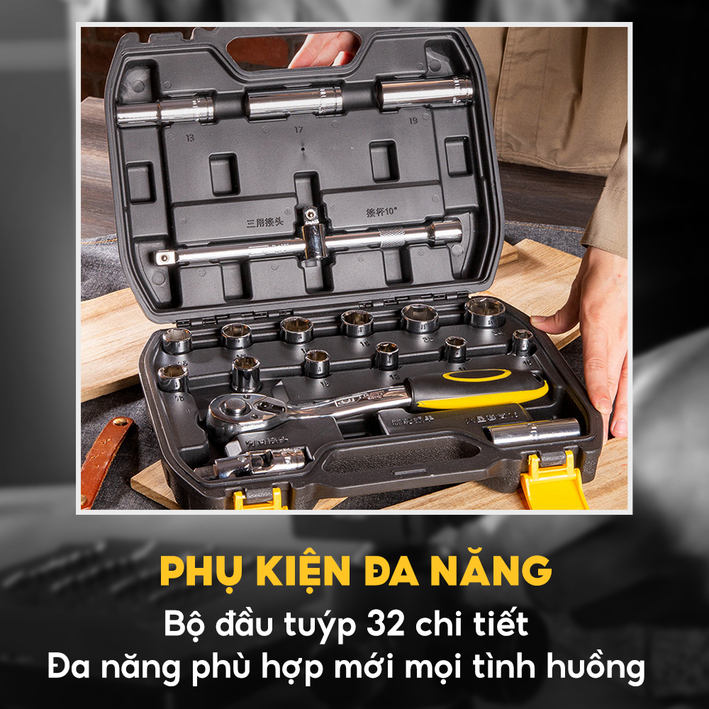 Bộ đầu tuýp 20 chi tiết bằng thép Cr-v 50BV30 cần tuýp 12.5mm Deli DL2020T