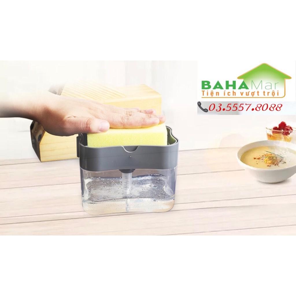 HỘP ĐỰNG NƯỚC RỬA BÁT CÓ VÒI BƠM VÀ KHAY ĐỰNG MIẾNG RỬA BÁT 2 IN 1 có tặng kèm miếng rửa chén bát