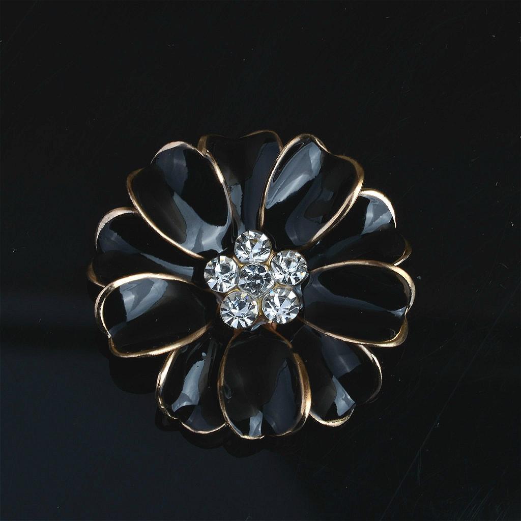 20 Pieces Metal Pink and Black Enamel Rhinestone Crystal Flower DIY Embellishment Flatback Buttons 32mm for Wedding Card Phone Case Decorative Hair Bow Craft Making