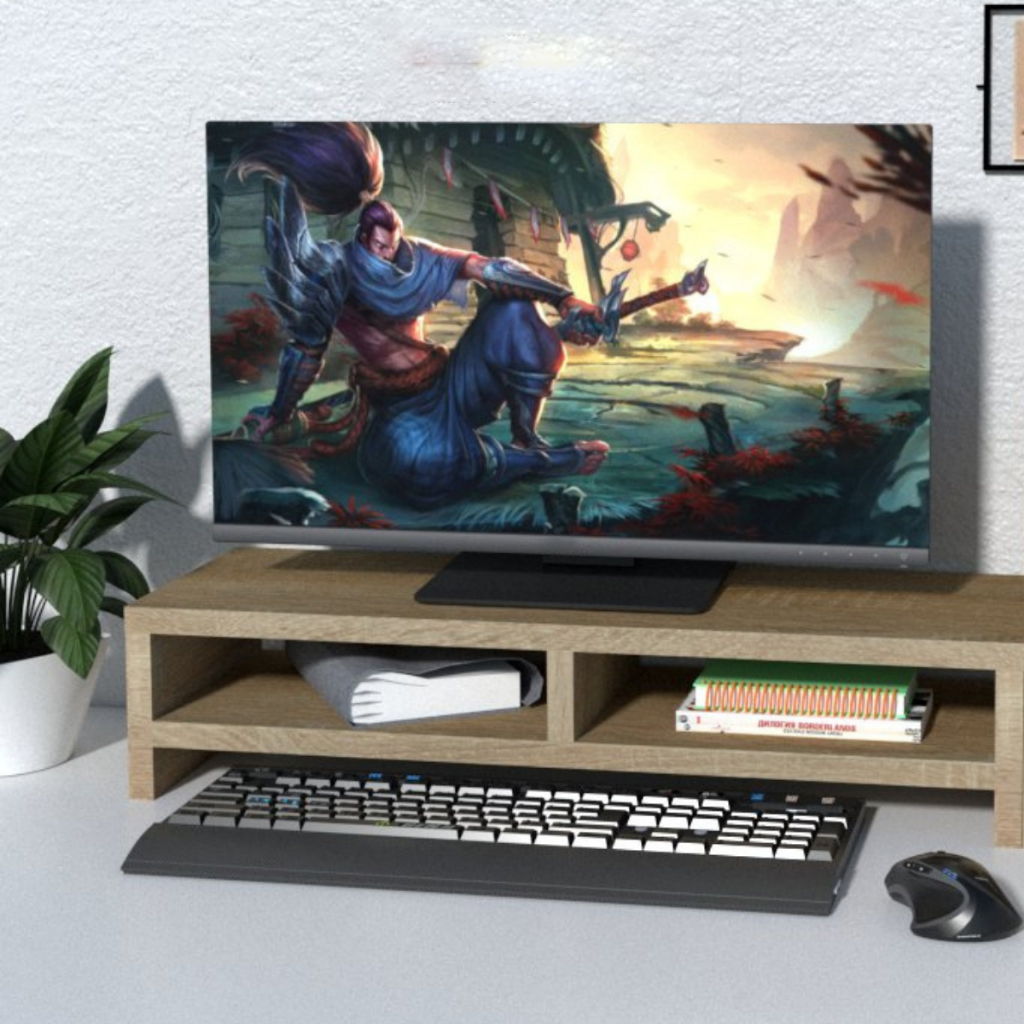 Kệ Gỗ Để Màn Hình Máy Tính 2 Tầng Đa Năng Kết Hợp Để Sách, Bàn Phím Và Chuột Gỗ MDF Chống Thấm Cao Cấp