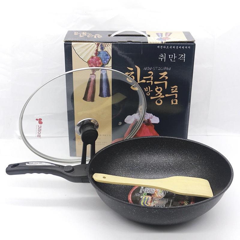 Chảo Đá Hàn Quốc Chống Dính Sâu Lòng 32cm, Có Nắp Đậy