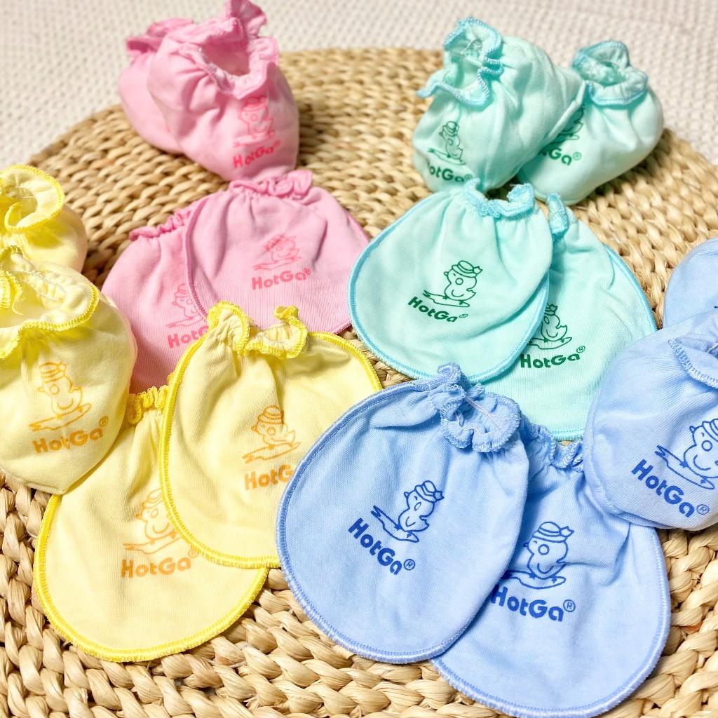 Set Bao Tay Bao Chân Sơ Sinh Cotton Viền Thun Mềm Cho Bé - HotGa - Màu Xanh Ngọc, Màu Xanh Ngọc
