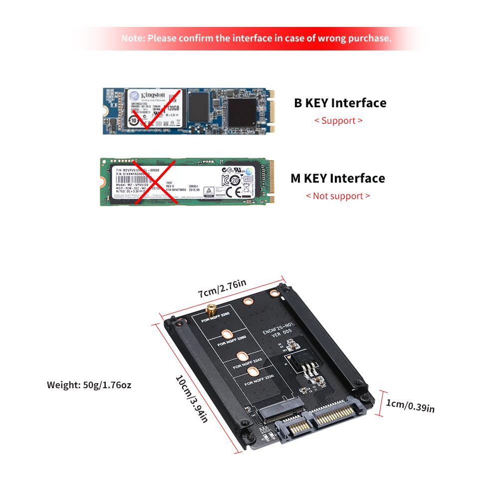 NGFF to SATA Adapter Card M.2 KEY B-M SSD SATA3.0 Converter Support Model 2230 2242 2260 2280