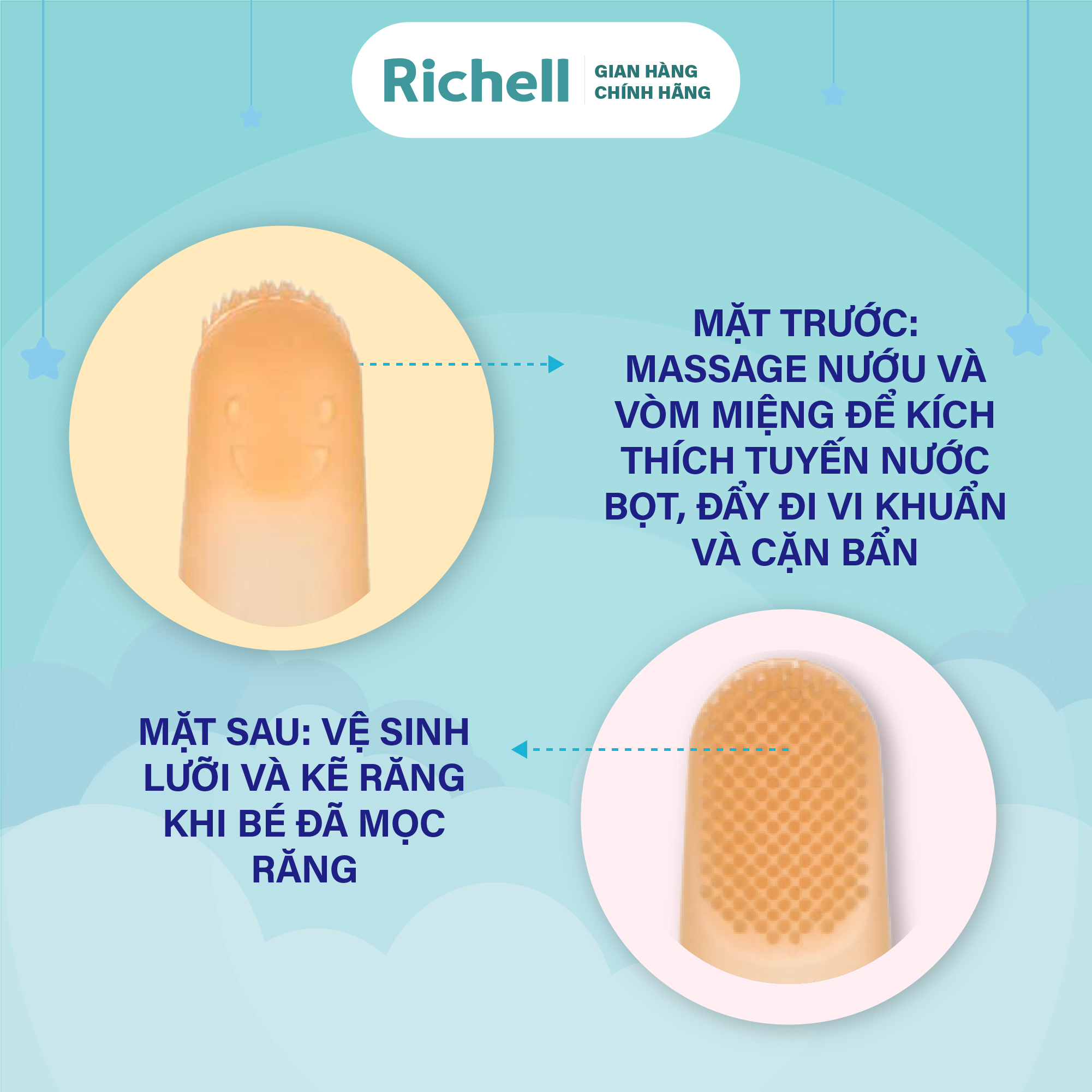 Rơ lưỡi silicone Richell Nhật Bản vệ sinh cho bé từ 3 tháng tuổi | Baby