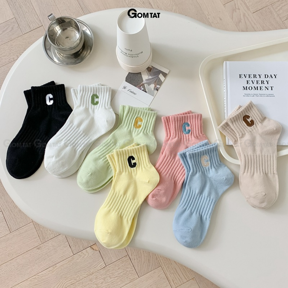 Tất nữ cổ ngắn cao cấp mẫu chữ C, vớ cổ thấp nữ chất liệu cotton cao cấp, mềm mại thoáng khí - PO-CONGAN-C-3014-1DOI