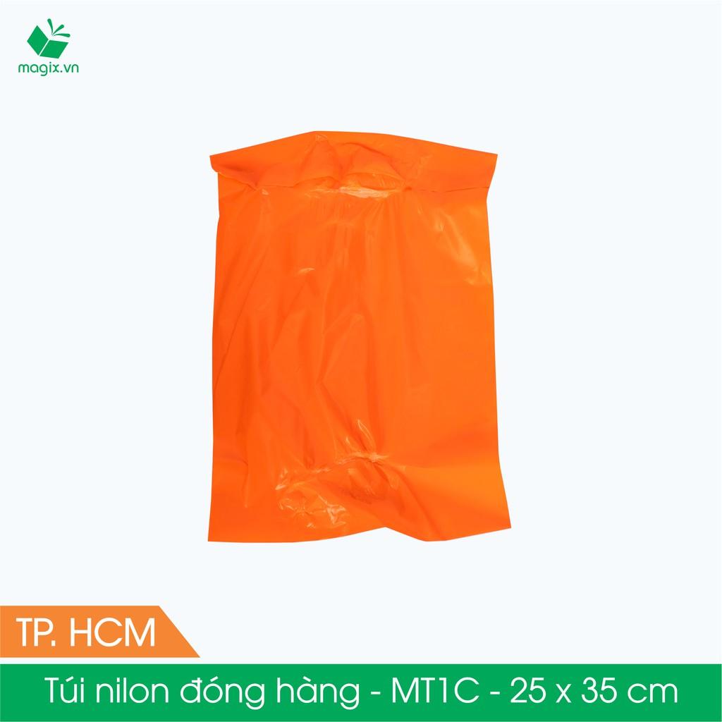 MT1C - 25x35 cm - Túi nilon gói hàng - 500 túi niêm phong đóng hàng màu cam