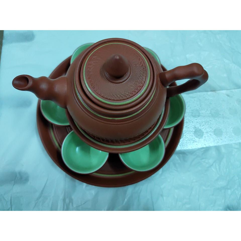 Bộ ấm chén tử sa chóp nhọn khay tròn, dung tích ấm 350 ml