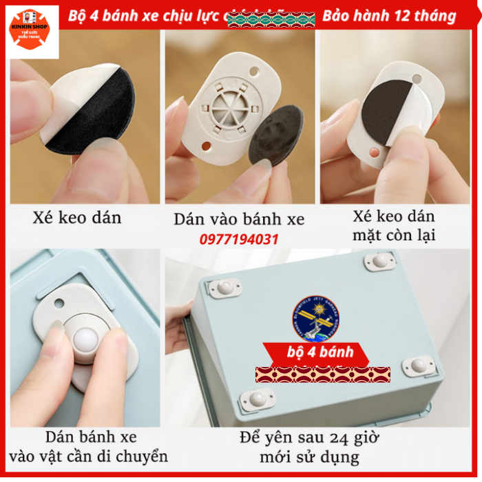 Bộ 4 bánh xe bi thép xoay 360đ di chuyển đồ vật thông minh